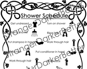 Shower Schedule Visual Schedule for Adults Black and White Laminated Copy