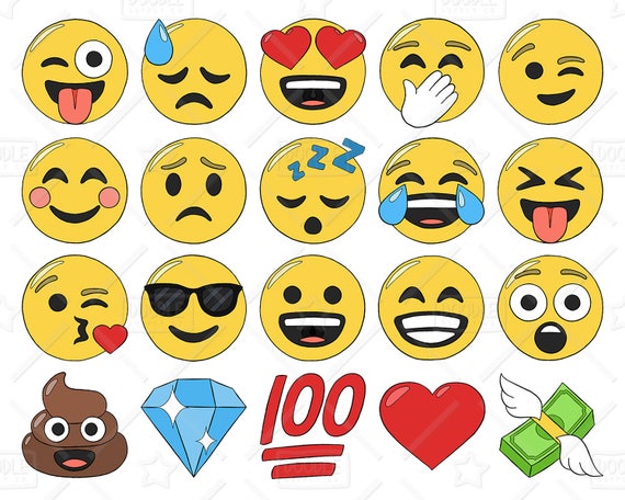 Emoji Clipart Vector Pack Smiley Faces Clipart Hand Drawn Etsy