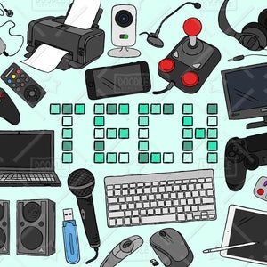 Technologie Clipart Vektor-Pack, Tech Clipart, Elektronik Clipart, elektronische Gadget Clipart, Computer Clipart, Aufkleber Clipart, SVG, PNG-Datei