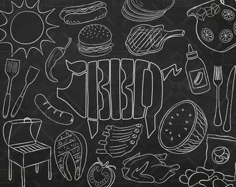 Chalkboard Barbecue Vector Pack, BBQ Clipart, Grill Clipart, Burger Clipart, Dinner Clipart, Planner Clipart, BBQ Sticker, SVG, png file