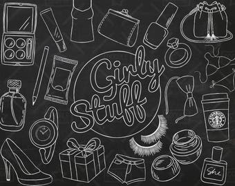 Chalkboard Girly Stuff Vector Pack, Girly Things, Girly Clipart, Makeup Clipart, Pretty Things, Planner Girl, Girly Sticker, SVG, PNG file