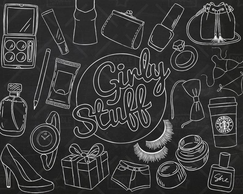 Chalkboard Girly Stuff Vector Pack, Girly Things, Girly Clipart, Makeup Clipart, Pretty Things, Planner Girl, Girly Sticker, SVG, PNG file image 1