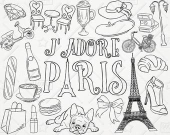 Doodle Paris Vector Pack, Parisian Themed Clipart, Eiffel Tower Clipart, Tourist Clipart, France Clipart, Paris Stickers, SVG, PNG file