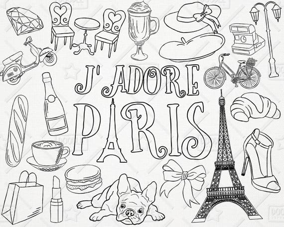 Download Doodle Paris Vector Pack Parisian Themed Clipart Eiffel Etsy
