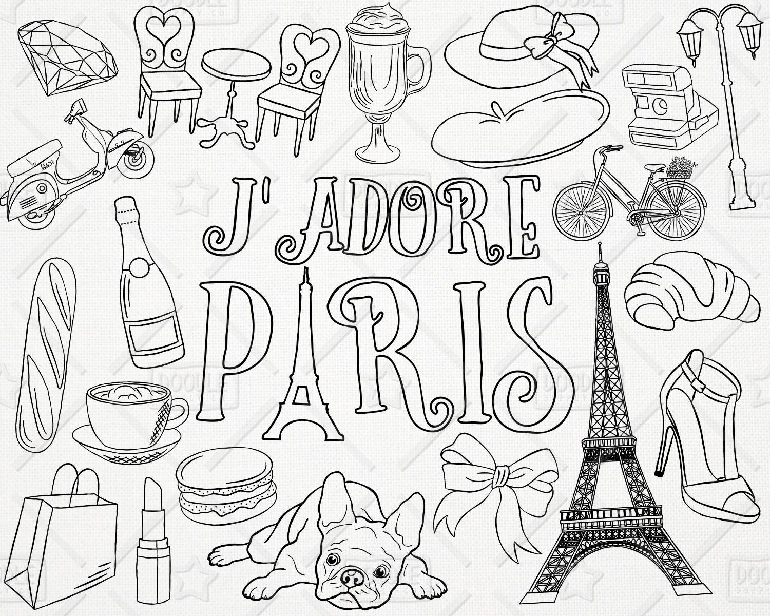 Download Doodle Paris Vector Pack Parisian Themed Clipart Eiffel | Etsy