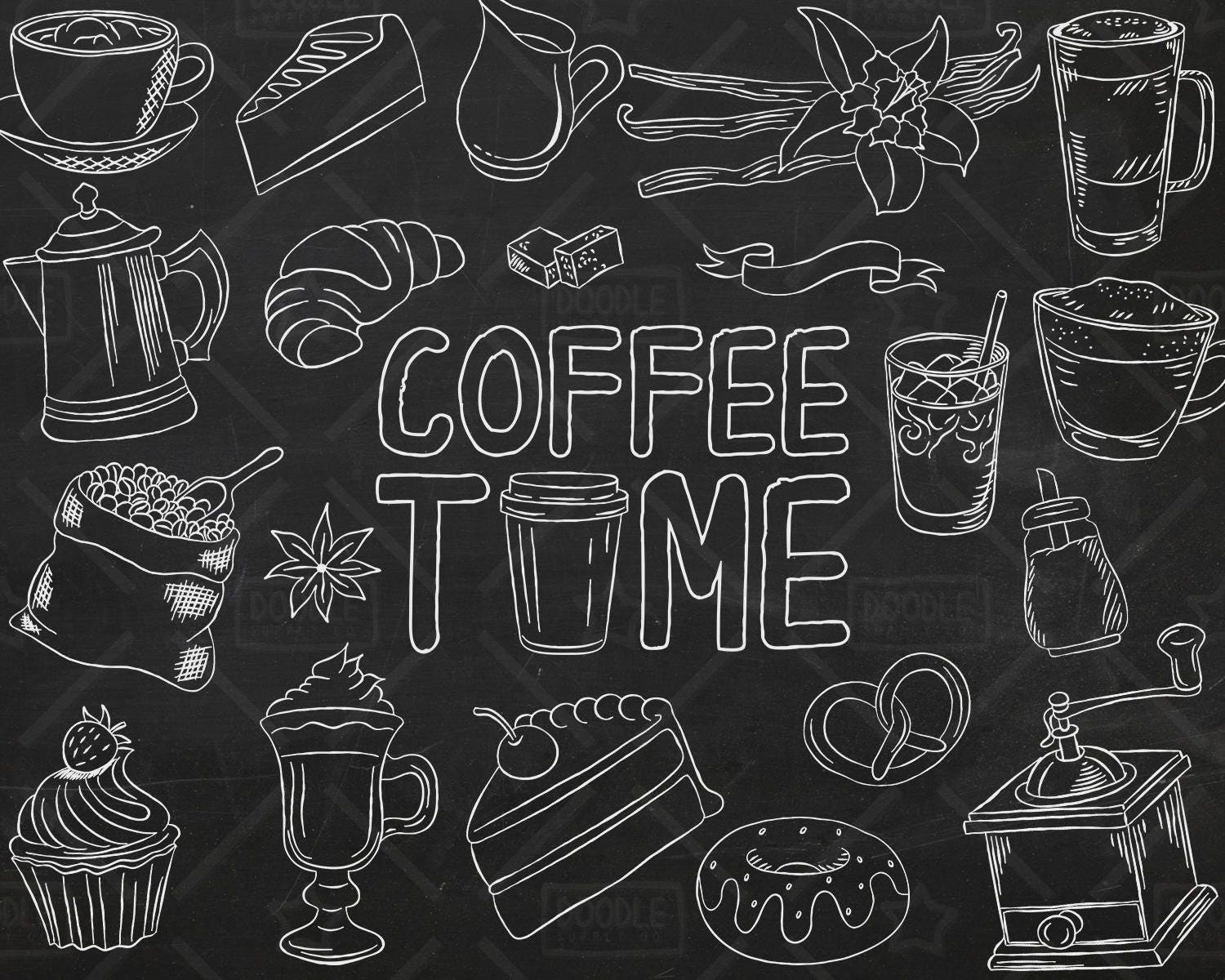 Download Chalkboard Coffee Vector Pack Coffee Shop Bakery Cafe Etsy