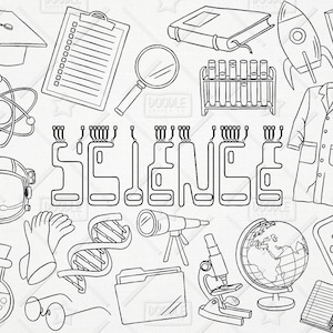 Doodle ciencia Vector Pack ciencia Doodles, imágenes prediseñadas de científico loco, experimento Imágenes Prediseñadas, gráficos de ciencia, etiquetas engomadas de la ciencia, SVG, archivo PNG