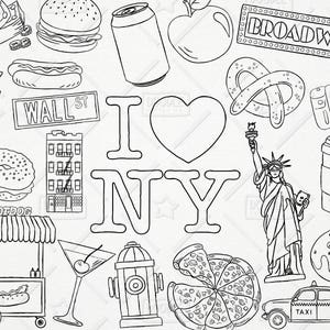 Pacote de vetores Doodle Nova York, clipart de Nova York, clipart de férias, clipart de férias, gráficos de Nova York, adesivo da Estátua da Liberdade, SVG, arquivo PNG