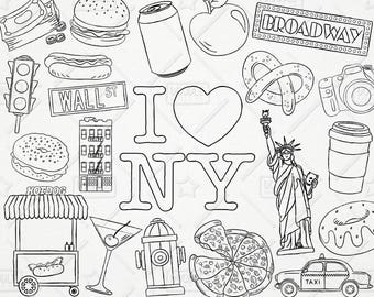 Doodle New York Vector Pack, New York Clipart, Vacation Clipart, Holiday Clipart, NYC Graphics, Statue of Liberty Sticker, SVG, PNG file