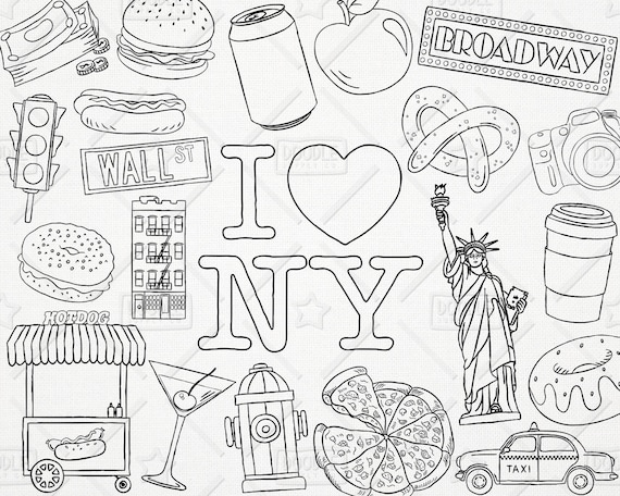 Download Doodle New York Vector Pack New York Clipart Vacation Etsy