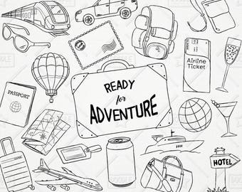Doodle Travel Vector Pack, Hand Drawn Clipart, Vacation Clipart, Travel Doodles, Design Resource, Travel Stickers, SVG, PNG file