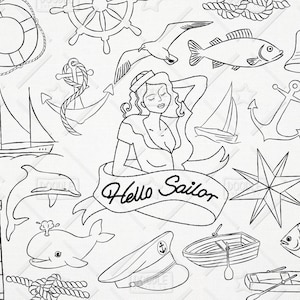 Doodle Nautical Vector Pack, Ocean Clipart, Sea Clipart, Anchor Clipart, Sailboat Clipart, Nautical Stickers, SVG, PNG file