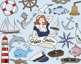 Nautical Clipart Vector Pack, Ocean Clipart, Sea Clipart, Anchor Clipart, Sailboat Clipart, Nautical Stickers, SVG, PNG file