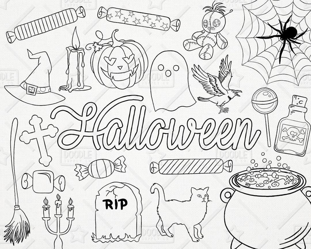 Doodle Halloween Vector Pack, Halloween Doodles, Spider Clipart