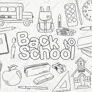 Doodle Back To School Vector Pack, Hand Drawn School Clipart, School Supplies, Backpack, Notebook, Scissors, Pencils Clipart, SVG, PNG file