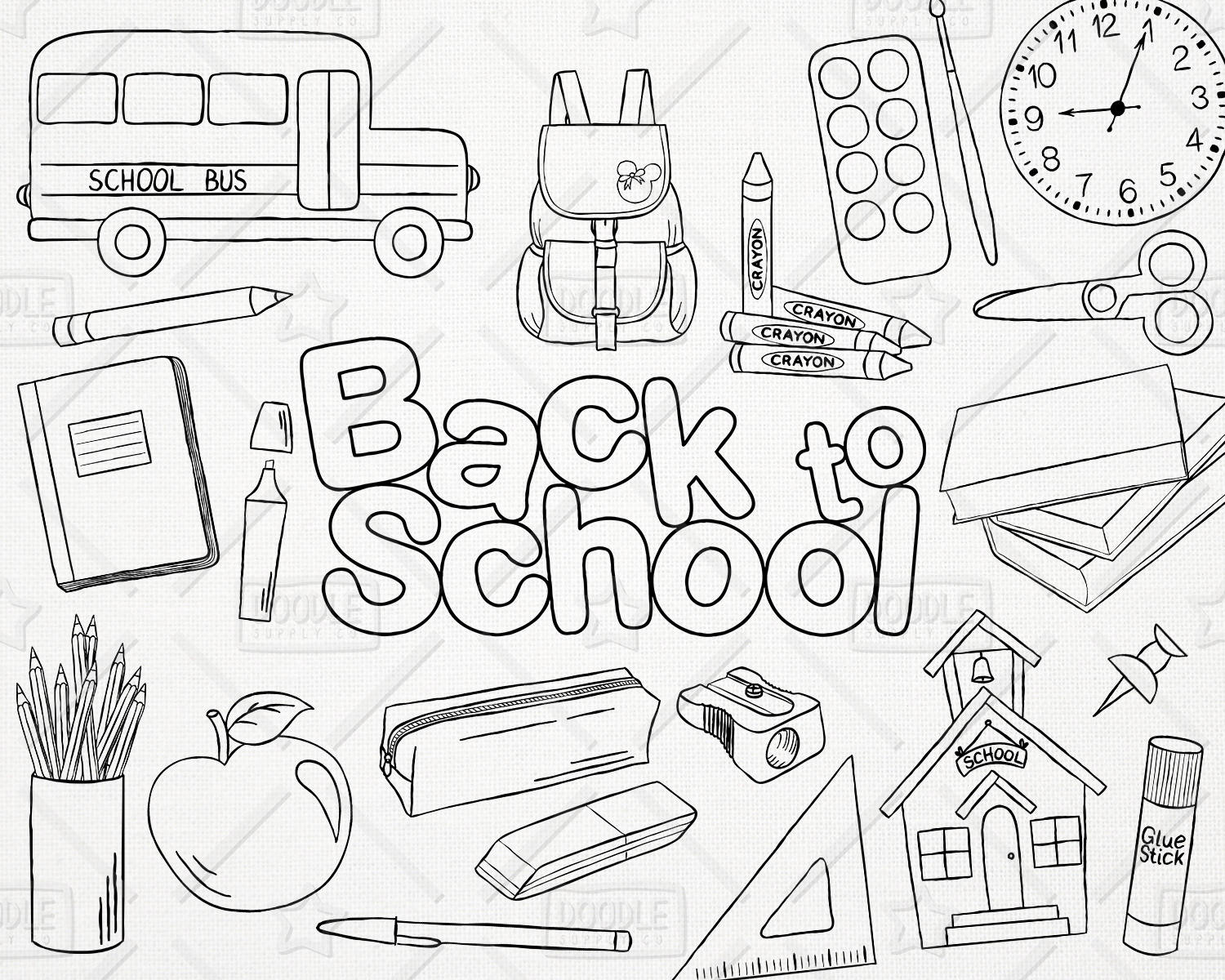 Doodle Back To School Vector Pack Hand Drawn School Clipart Etsy