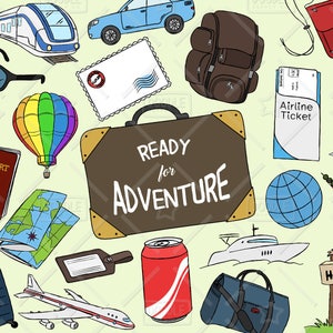 Travel Clipart Vector Pack, Hand Drawn Clipart, Summer Clipart, Vacation Clipart, Design Resource, Travel Stickers, SVG, PNG file