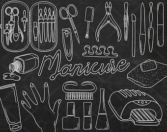 Chalkboard Manicure Vector Pack, Manicure Doodles, Beauty Clipart, Nail Art Clipart, Manicure Graphics, Manicure Stickers, SVG, PNG file