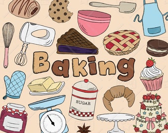 Baking Clipart Vector Pack, Kitchen Clipart, Pastry Clipart, Cake Clipart, Baking Graphics, Mixer Clipart, Cake Sticker, SVG, PNG file