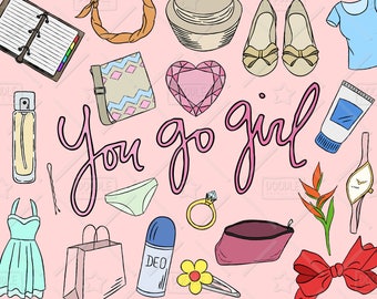 Girly Stuff Clipart Vector Pack, Girly Things, Girly Clipart, Makeup Clipart, Pretty Things, Planner Girl, Girly Sticker, SVG, Fichier PNG