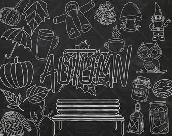 Chalkboard Autumn Vector Pack, Fall Clipart, Pumpkin Clipart, Walnut Clipart, Fall Graphics, Autumn Vectors, Fall Stickers, SVG, PNG file