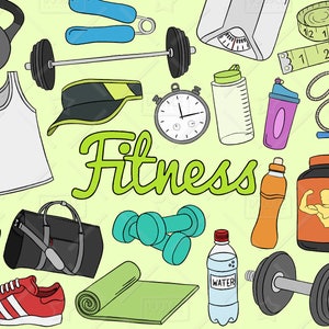 Fitness Clipart Vector Pack, Gym Clipart, Workout Clipart, Exercise Clipart, Sports, Fitness Vectors, Fitness Stickers, SVG, PNG file