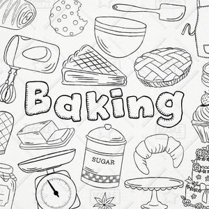 Doodle Baking Clipart Vector Pack, Kitchen Clipart, Pastry Clipart, Cake Clipart, Baking Graphics, Mixer Clipart, Cake Sticker, SVG,PNG file