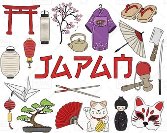 Japan Clipart Vector Pack, Japanese Doodles, Asia Clipart, Japanese Vectors, Japan Graphics, Japanese Stickers, SVG, PNG file