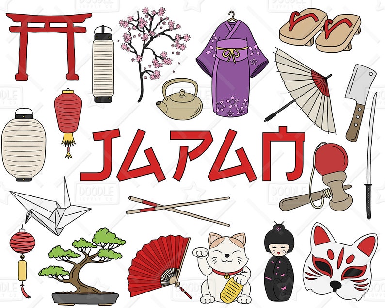 Japan Clipart Vector Pack, Japanese Doodles, Asia Clipart, Japanese Vectors, Japan Graphics, Japanese Stickers, SVG, PNG file image 1