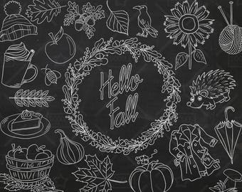 Chalkboard Hello Fall Vector Pack, Autumn Clipart, Fall Icons, Nature Clipart, Autumn Graphics, Autumn Vectors, Fall Stickers, SVG, PNG file