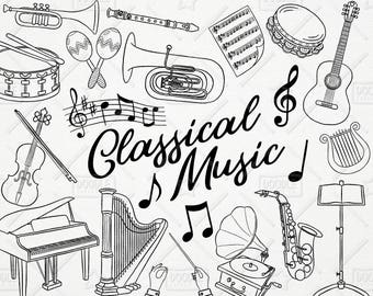 Doodle Music Vector Pack, Musical Instruments Clipart, Piano Clipart, Violin Clipart, Guitar Clipart, Music Stickers, SVG, PNG file
