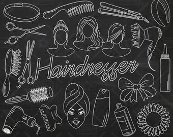 Chalkboard Hairdresser Vector Pack, Hairdresser Doodles, Beauty, Salon Clipart, Hairdresser Graphics, Haidresser Stickers, SVG,PNG file