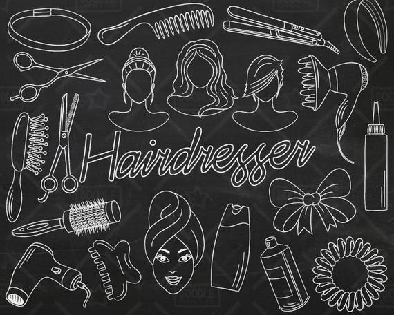 Chalkboard Hairdresser Vector Pack, Hairdresser Doodles, Beauty