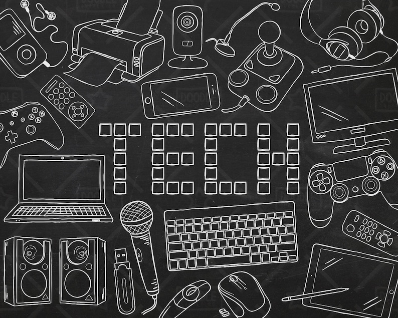 Chalkboard Technology Vector Pack, Tech Clipart, Electronics Clipart, Electronic Gadget Clipart