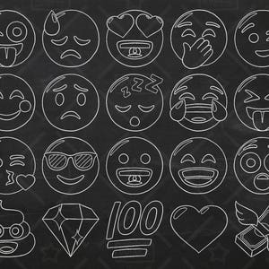 Chalkboard Emoji Vector Pack, Smiley Faces Clipart, Hand Drawn Emoji Clipart, Printable Emoji, Emoji Vectors, Emoji Stickers, SVG, PNG file
