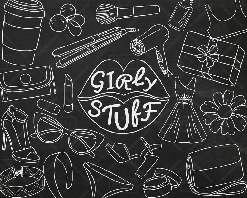 Chalkboard Girly Stuff Vector Pack, Girly Things, Girly Clipart, Makeup Clipart, Pretty Things, Planner Girl, Girly Sticker, SVG, PNG file image 1