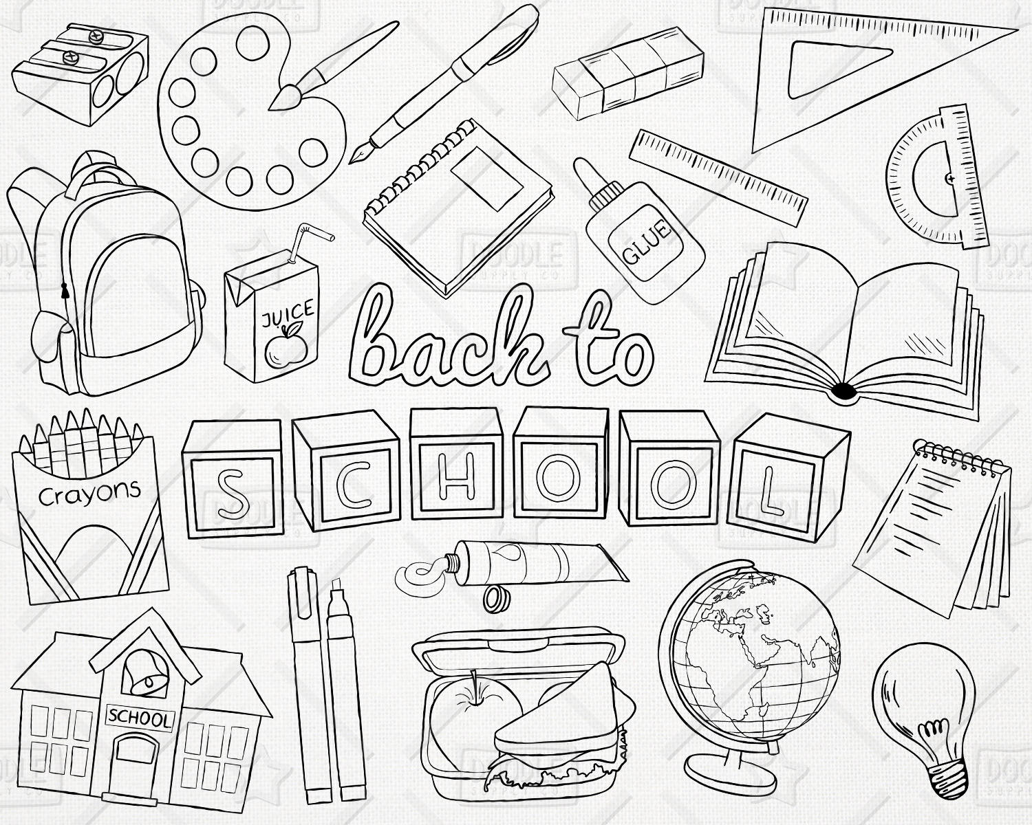 Doodle Back To School Vector Pack Hand Drawn School Clipart Etsy