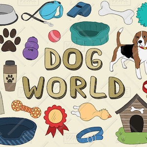 Dog Clipart Vector Pack, Puppy Clipart, Pet Clipart, Beagle Clipart, Dog Graphics, Bowl, Bone, Ball, Bed, Toys, Dog Sticker, SVG, PNG file