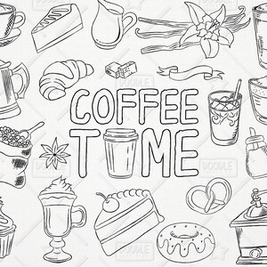 Doodle Coffee Vector Pack, Coffee Shop, Bakery, Cafe Clipart, Latte, Cappuccino, Espresso, Sweets Clipart, Coffee Sticker, SVG, PNG file