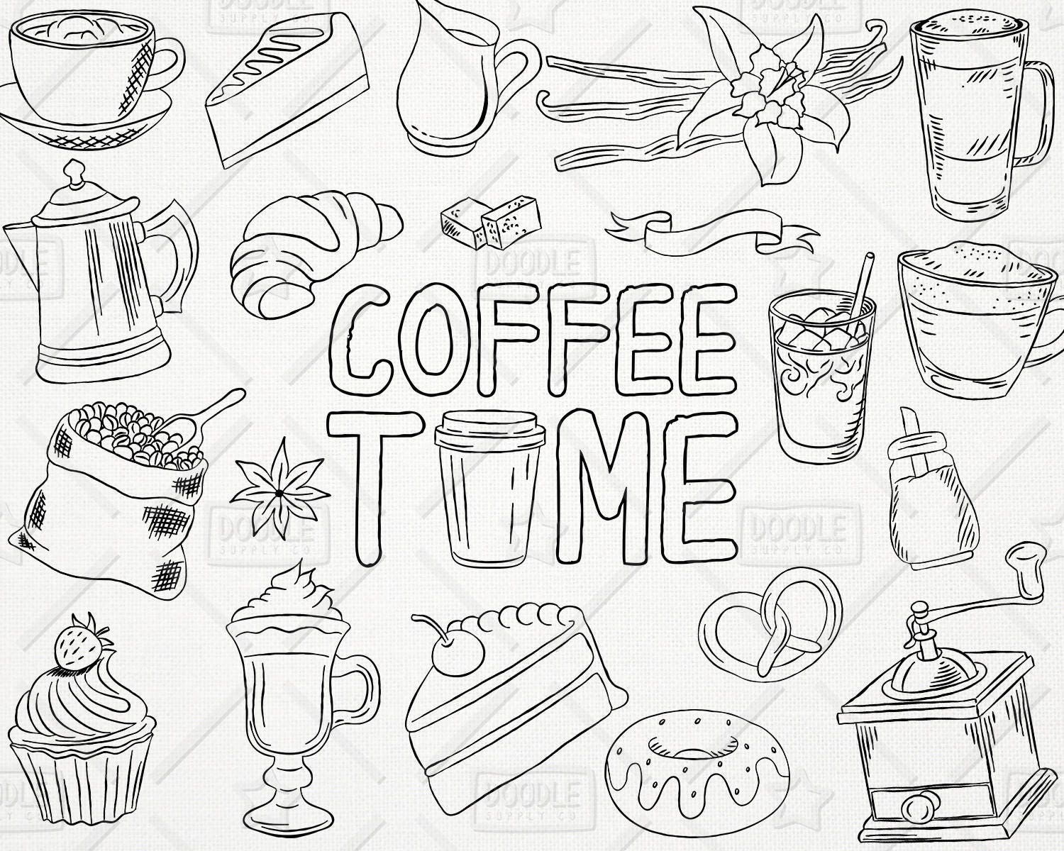 Doodle Coffee Vector Pack Coffee Shop Bakery Cafe Clipart Etsy