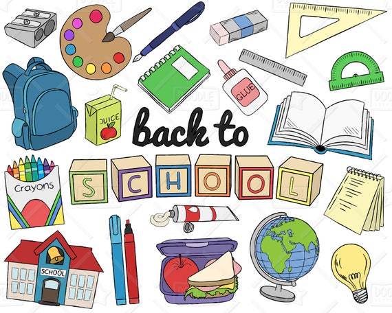 Download Back To School Clipart Vector Pack Hand Drawn School Clip Etsy