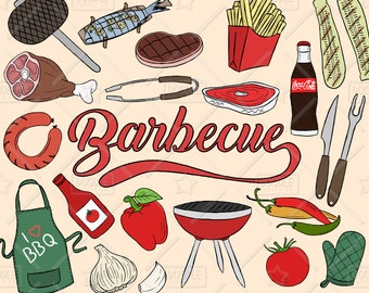 Barbecue Pack Vector Clipart, Clipart barbecue, été Clipart, Clipart week-end, dîner Clipart, planificateur Clipart, BBQ autocollant, SVG, fichier png