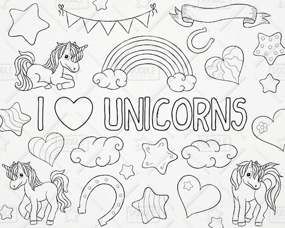 Unicorn Hearts Stars Wall Art Stickers Girls Bedroom Decals 64 Hearts /& Stars PN