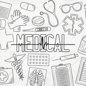 Doodle Health Vector Pack, medyczne clipart, zdrowia clipart, Szpital clipart, lekarze clipartów, medycznych wektorów, SVG, plik PNG