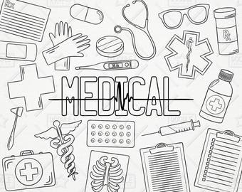 Doodle Health Vector Pack, Medical Clipart, Healthcare Clipart, Hospital Clipart, Doctors Clipart, Medical Vectors, SVG, PNG file
