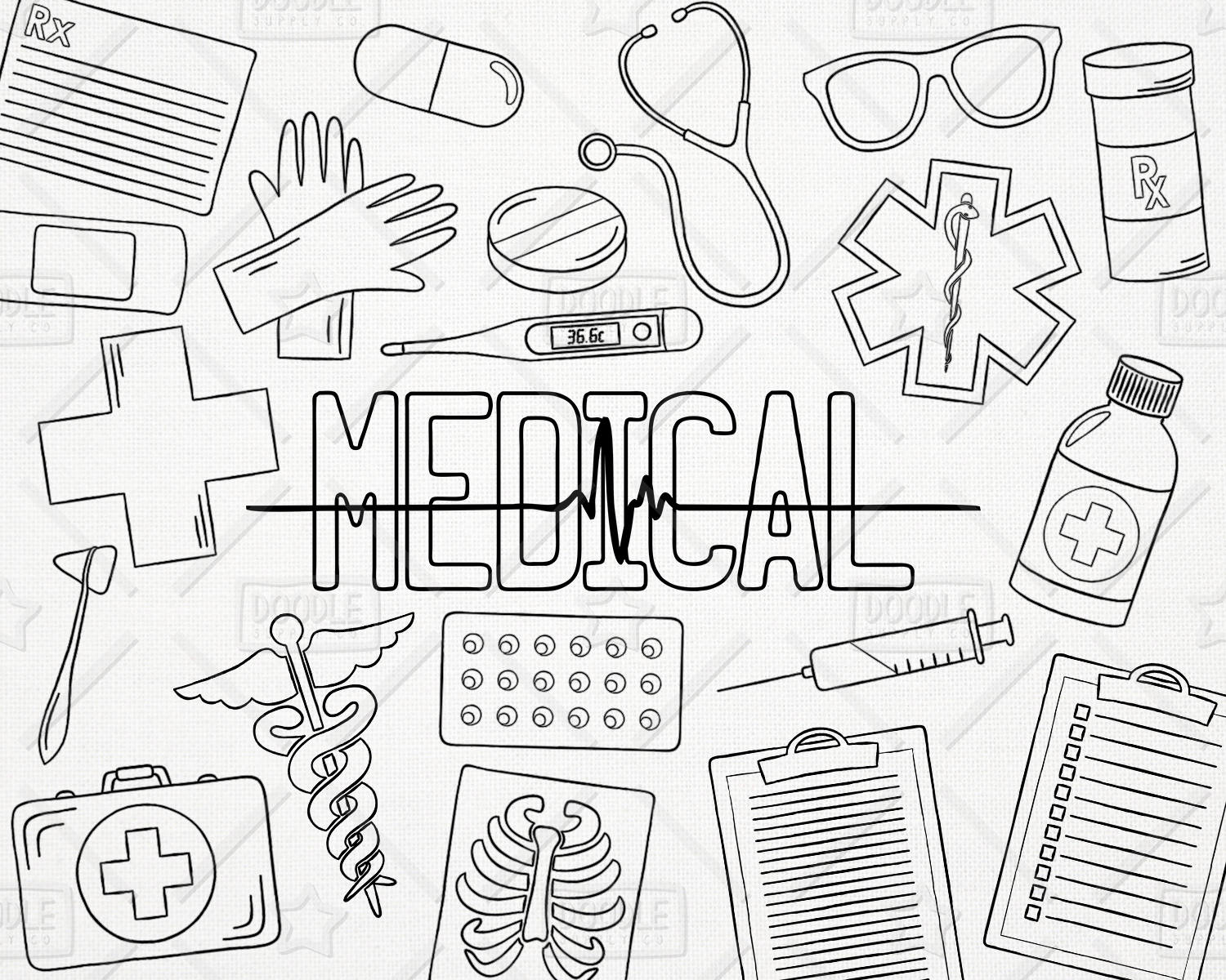 Download Doodle Health Vector Pack Medical Clipart Healthcare | Etsy