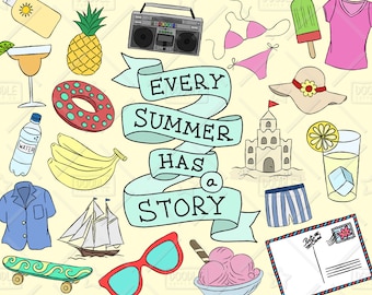 D’été Pack Vector Clipart, Clipart plage, été Doodle, Clipart de vacances, icônes de l’été, autocollants pour l’été, SVG, fichier PNG