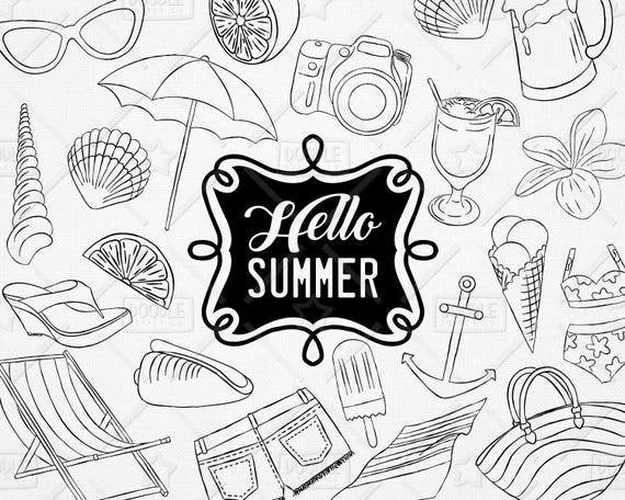 Doodle Summer Vector Pack Beach Clipart Summer Doodle Etsy