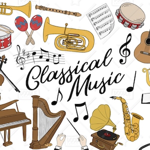 Muziek Clipart Vector Pack, muzikale instrumenten Clipart, Piano Clipart, viool Clipart, gitaar Clipart, muziek Stickers, SVG, PNG-bestand