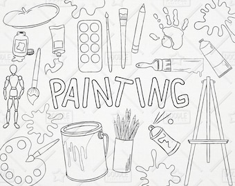 Doodle Painting Vector Pack, Art Clipart, Hobby Clipart, Painter Clipart, Art Class Clipart, Painting Tools,Art Class Graphics, SVG,PNG file